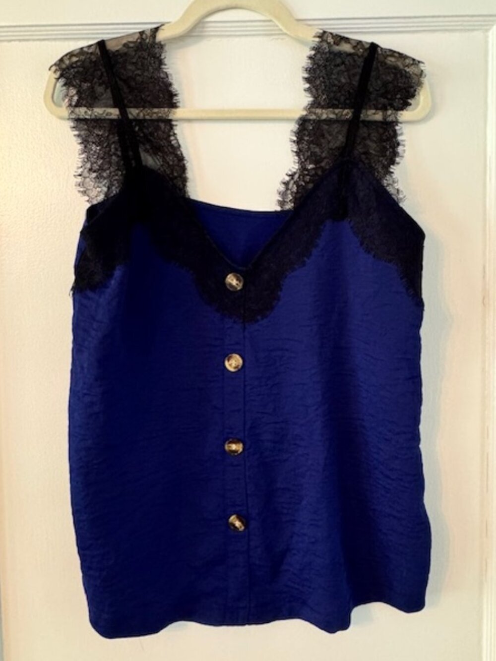 Royal Blue Black Lace Button Front Tank Top